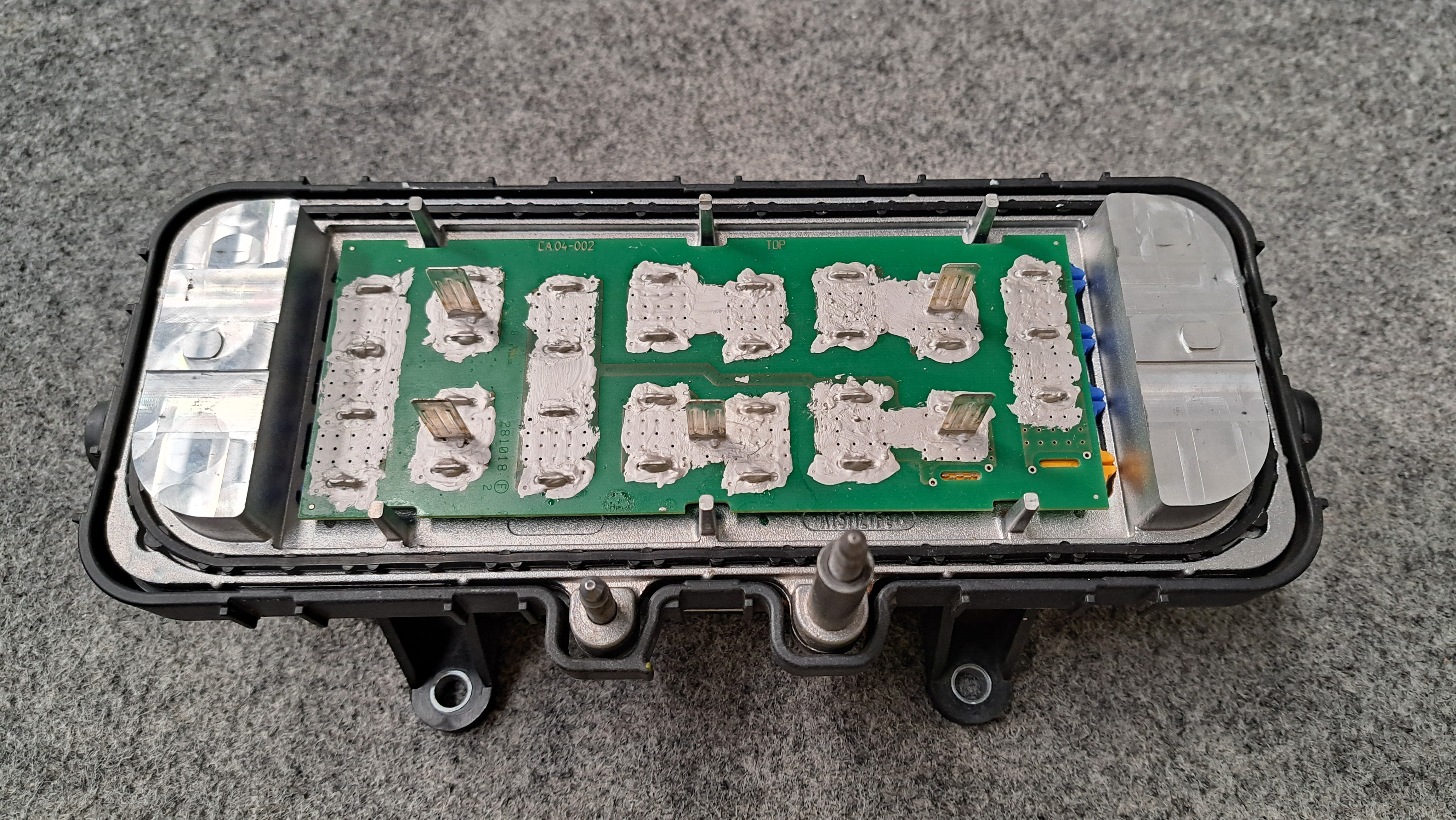 Terminals glued to the heating elements.